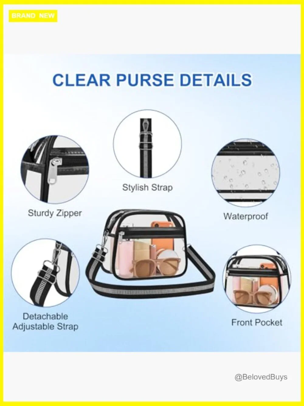 Stadium Approved Clear Crossbody Bag with Adjustable Strap